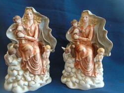 Pair of 2 large porcelain statues with religious scenes, 2 x 4 figures, wonderful work