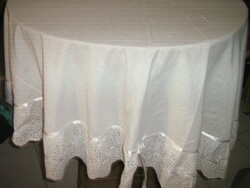 Beautiful madeira lace white satin ribbon round tablecloth