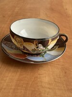 Gyönyörű Japán Satsuma porcelán teás csésze tányérral.