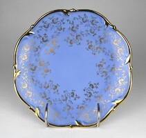 1N373 Régi aranyozott kék Bavaria Bareuther porcelán dísztányér 20 cm