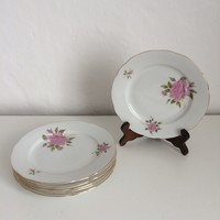 6 db Virágmintás - Rózsás - Virágos aranyszegélyes porcelán kistányérok - kistányér 19 cm