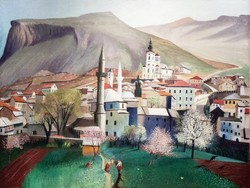 Csontváry Tavasz Mostarban, festmény reprint nyomata, tájkép