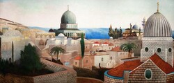Csontváry Templomtéri kilátás a Holt-tengerre Jeruzsálemben, festmény reprint nyomata, tájkép