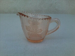 Pink glass milk jug with grape leaf pattern