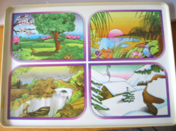 Retro large melamine tray with pictures of 4 seasons, also beautiful for decoration