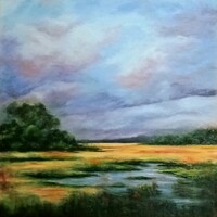 Wheat fields, painting by molnár gabriella, oil on canvas, 70 cm x 70 cm x 4 cm