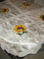 Beautiful hand-crocheted special tablecloth with a sunflower pattern