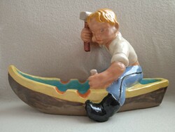 Retro ... Hoplós applied art ceramic sculpture boat carver large size 32 cm
