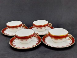 Pfeiffer Lőwenstein antik cseh porcelán kávés csészék aljjal, 4 db egyben