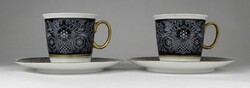 1N475 pair of gold black Czech porcelain coffee cups with Patricia pattern