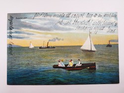 Régi képeslap 1926 Balaton csónak vitorlás hajók gőzhajók