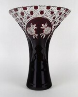 1N483 beautiful flower decorative burgundy crystal vase 25 cm