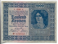 1000 Korona kronen 1922 Austria 2. Aunc