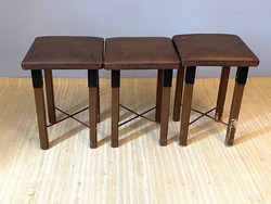 3 Pcs loft design iron and wood seat Hokedli stoki with brown artificial leather cover