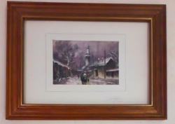 Balázs György , téli utcakép, akvarell, képkeretben