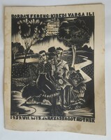 Bordás Ferenc 1911-1982 woodcut, Bordás Ferenc◇Kibédi Varga Ili 1939.VII.15. wedding, sickle, large bell