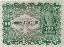 100 korona kronen 1922 Ausztria 2. UNC