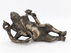 Old Ganesa, a human-bodied god with an elephant head, made of metal, 21 cm
