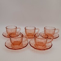 Rózsaszín, lazacszínű üveg, retró kávés-mokkás csészék, 5 db egyben
