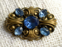 Antique goldsmith jewelry brooch pin filigree metal with blue stone decoration