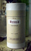 Old mycosid dusting powder unopened paper box, advertising, packaging 12.5x5.5cm