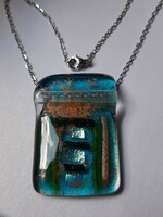 Contemporary fused glass pendant with chain