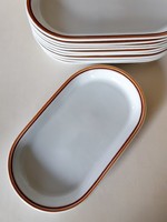 Alföldi porcelain oval serving bowl with brown stripes, large, 32 x 18 cm