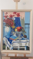 (K) cozy flower still life painting with frame 54x76 cm