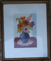 Sándor Jánosi (1927-): butterfly flower lithograph, marked, framed 42x52 cm