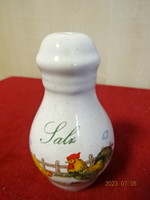 German glazed ceramic salt shaker with rooster and hen on the side. Jokai.
