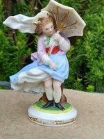 Esernyős Hölgy ! Antik porcelán.