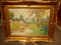 László Neograd for sale: girl on the bridge oil canvas painting