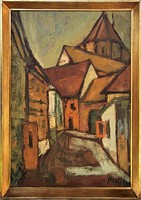 Hegyi György (1922 - 2001) Szentendre (Bercsényi M. utca) festmény Eredeti Garanciával!