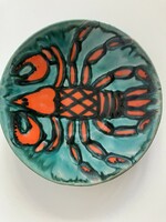 Retro old marked wall decoration wall bowl bártfay judit industrial artist 21 cm crayfish patterned ceramic bowl