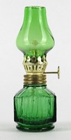1N525 Kisméretű működőképes zöld petróleumlámpa 11.7 cm