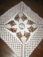 Beautiful antique hand crocheted white tablecloth with floral pattern