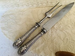 Koronás főúri ezüst nyelű  szervírozó kés &villa .