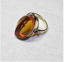 Amber stone ring in gold-plated silver socket