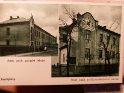 Képeslap: Pestújhely - Római katolikus polgári iskola, felsőkereskedelmi iskola