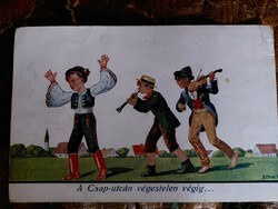 Postcard: frolicking lads graphics, 1945.