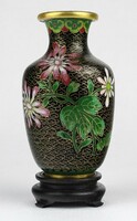 1N547 old oriental fire enamel vase on a wooden plinth 12 cm