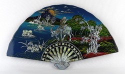 1N544 Chinese mother-of-pearl inlaid lacquered fan-shaped wall picture 25.5 X 43.5 Cm