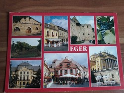 Eger, split postcard, graphic print on the back, medium size, 16.5 cm x 11.5 cm post clean