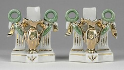 1N518 antique gilded small porcelain display case violet vase pair 5.5 Cm