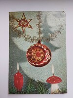 Régi karácsonyi képeslap retro fotó levelezőlap karácsonyfadíszekkel