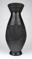 1N530 old large reed yard black earthenware vase 28 cm