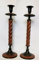 Pair of painted modern candlesticks, made of bronze, in perfect condition. Unique decoration