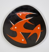 Rare Zsolnay modern triangular bowl: black János, 1959 - 50752