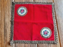 Red velvet needle tapestry tablecloth, 39 x 29 cm