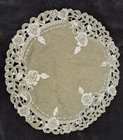 Round tablecloth with gray and white embroidery (m3955)
